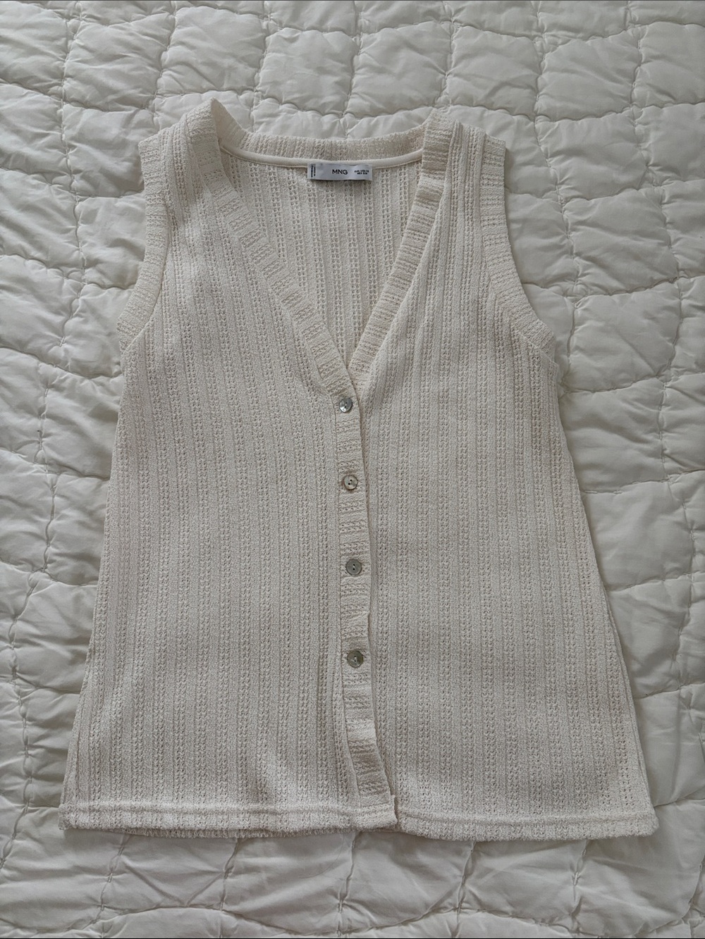 Mango Women's Cream Sleeveless Knit Button-Front Tank Vest